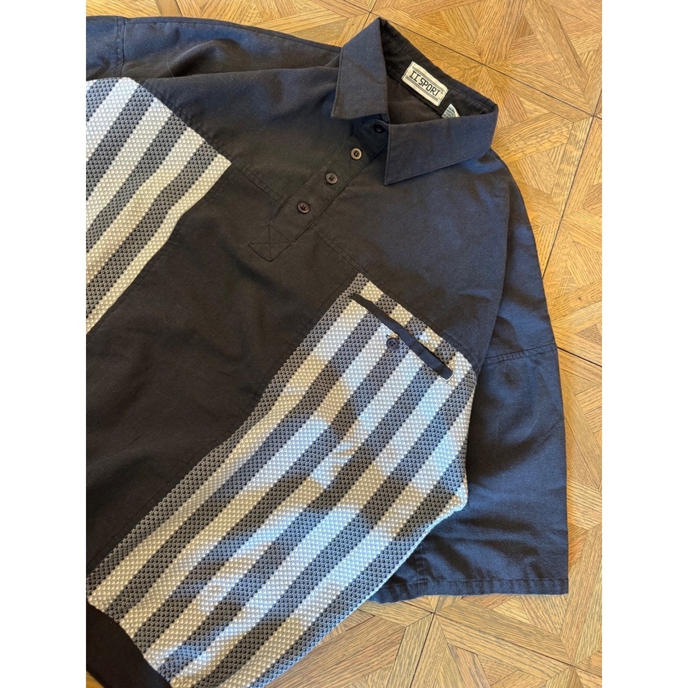 Vintage II Sport Mens XL Black Grey Striped Colorblock Short‎ Sleeve Polo 10